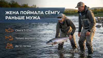 61. Жена поехала «за компанию» и поймала сёмгу раньше мужа