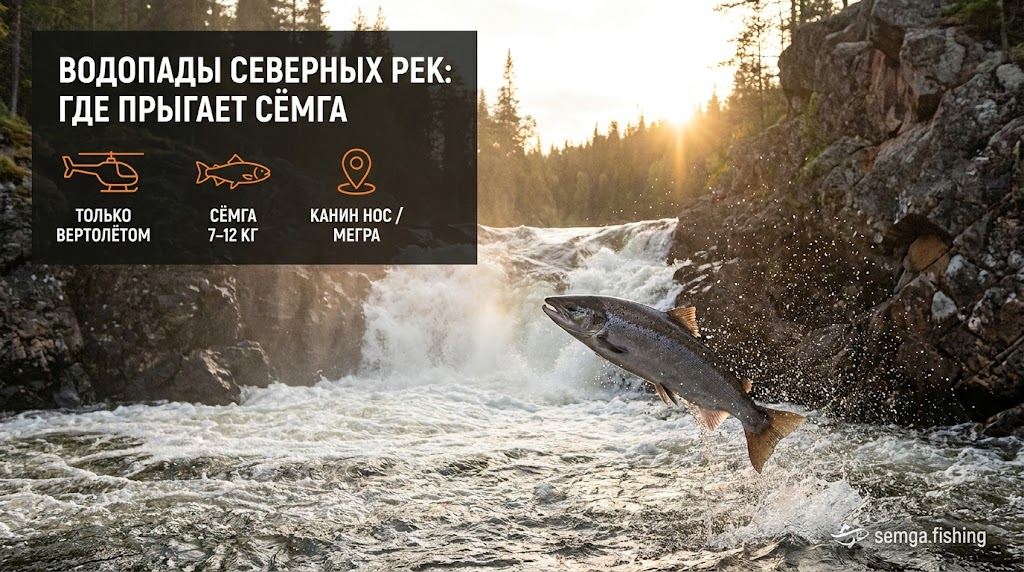 Водопады северных рек: где сёмга прыгает — и где её ловить под ними